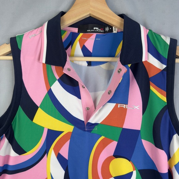 RLX Ralph Lauren Women's M Sleeveless Golf Polo Shirt Abstract Geometric Print - Picture 3 of 6